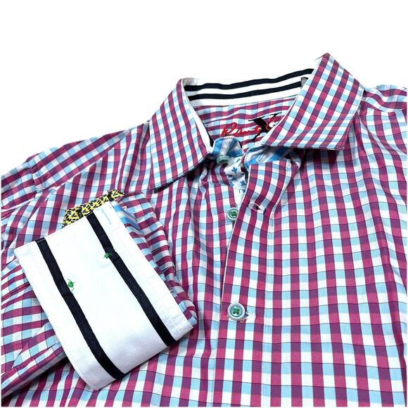 Robert Graham X Long Sleeve XL Shirt Button Up Pink Blue Check Flip Cuff - Picture 1 of 11